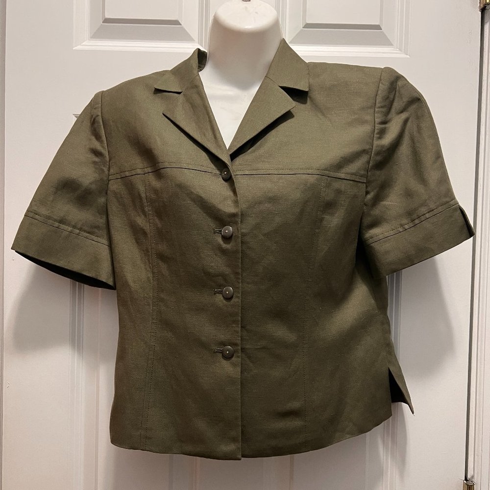 Kasper size 6P olive green jacket with scarf